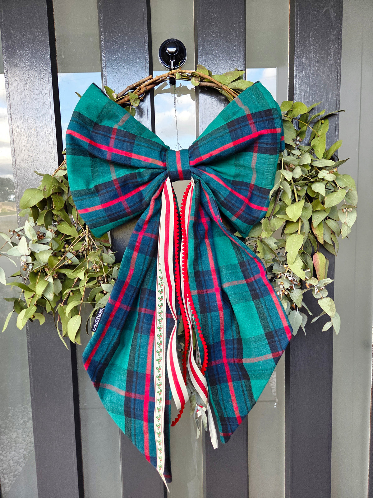 DIY Fabric Bow Kit: Vintage teal and red tartan