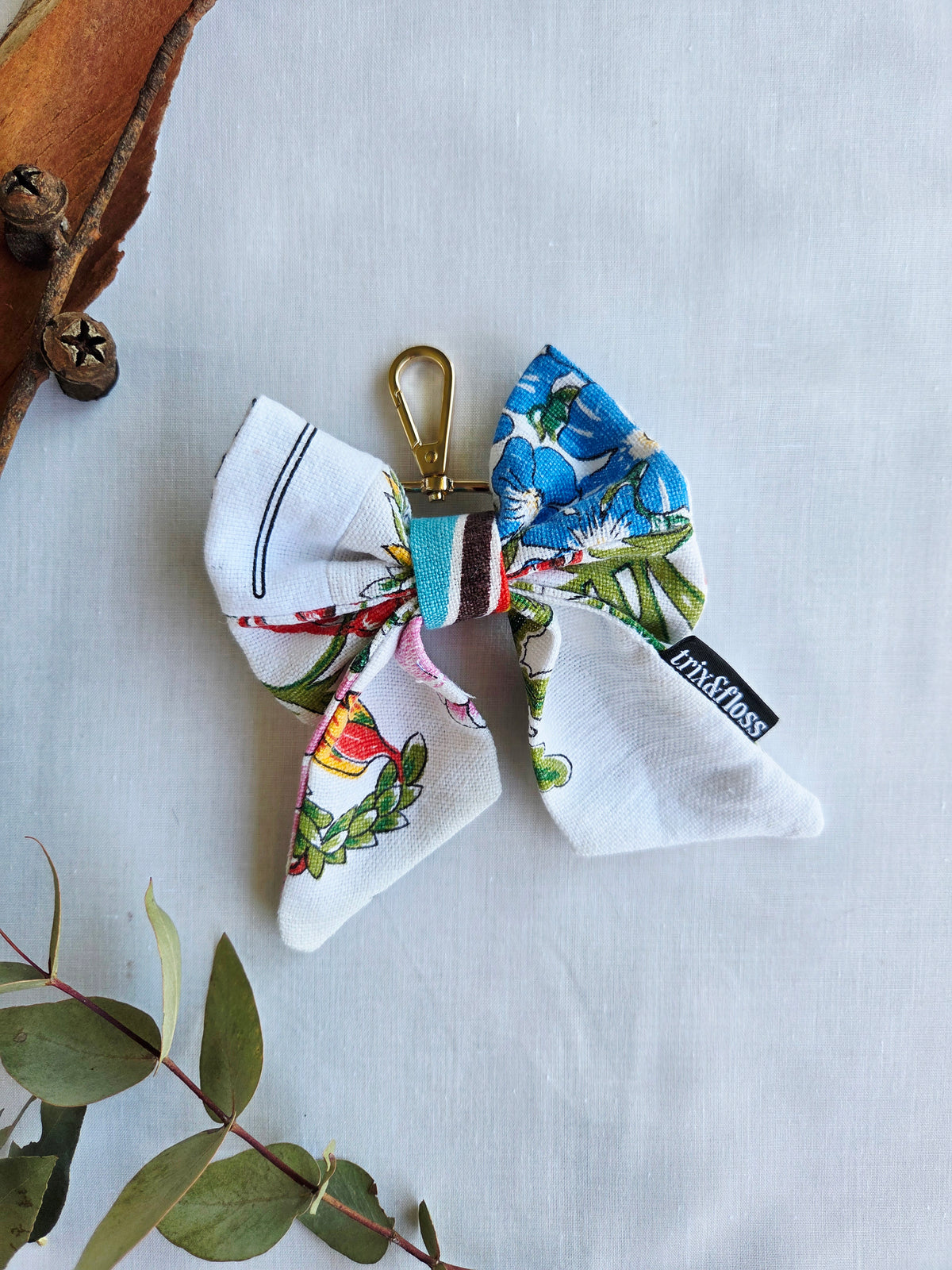 TEA TOWEL PATCHWORK bow bag charm: Wildflowers