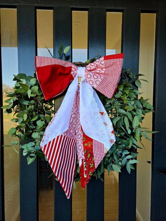 Giant Christmas Bow - Red Patchwork