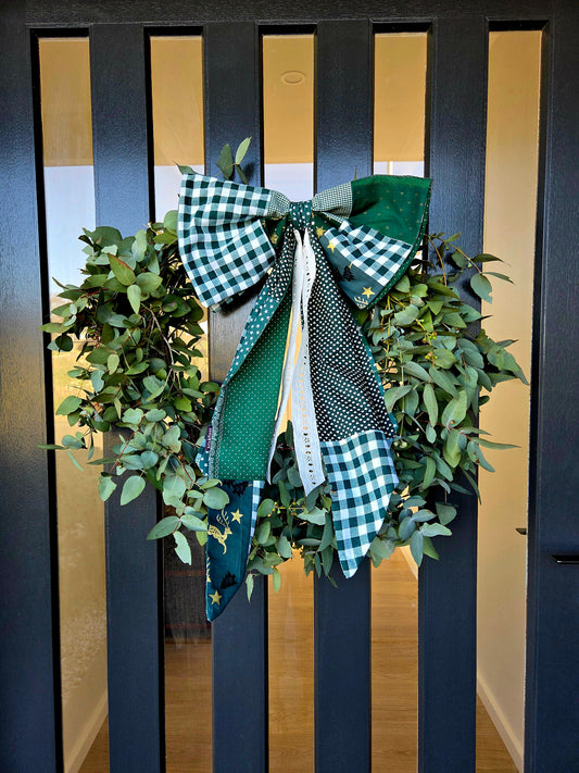 Giant Christmas Bow - Green Patchwork