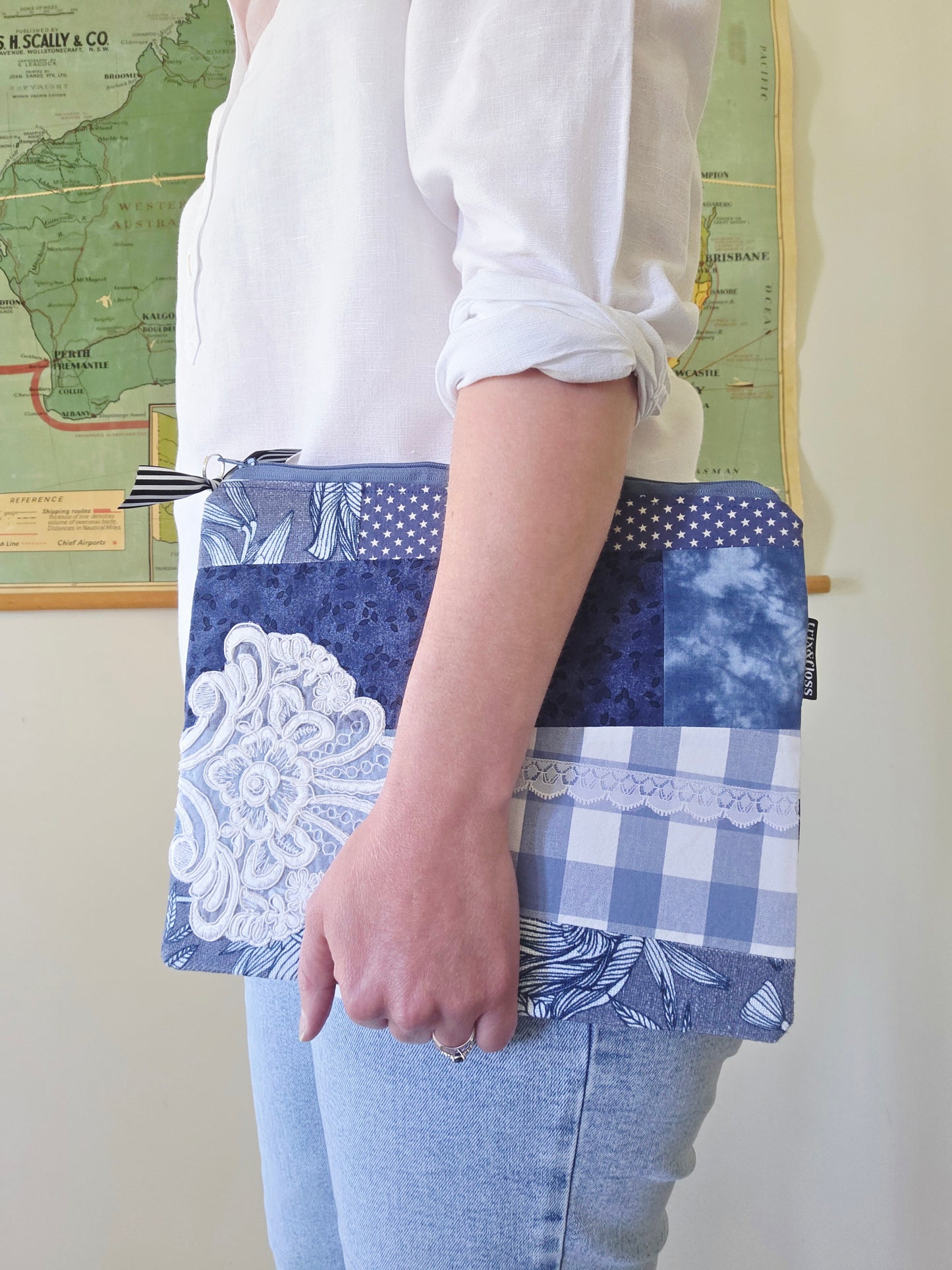 BLUES FOR DAYS large zipper clutch