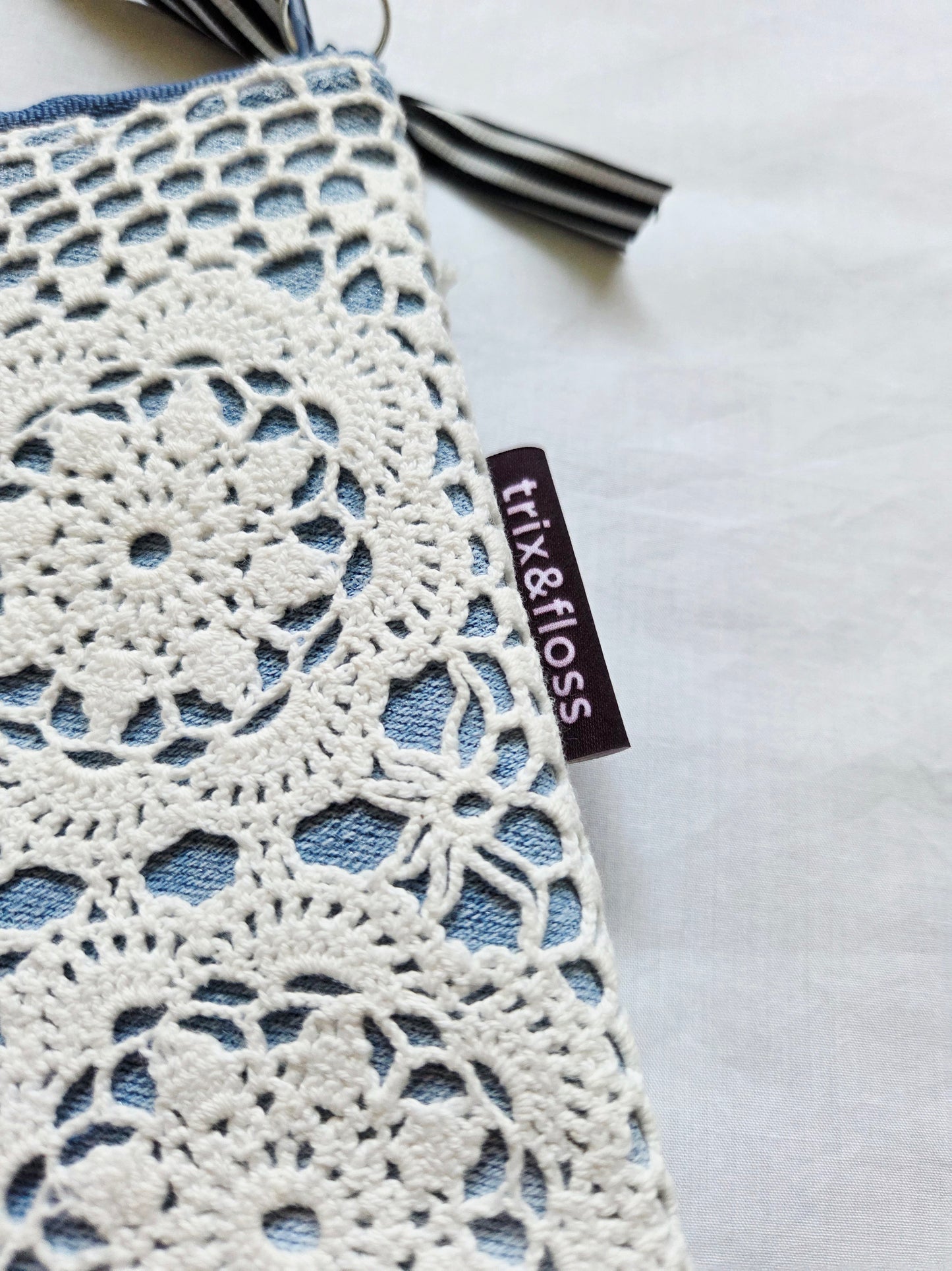 DENIM & LACE large zipper clutch