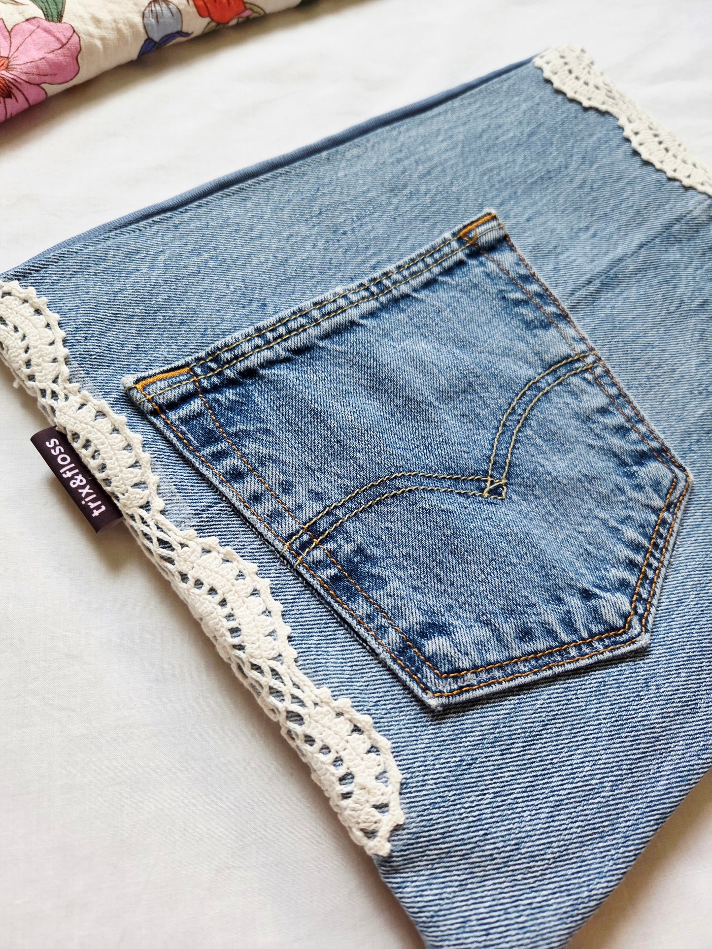 DENIM & LACE large zipper clutch