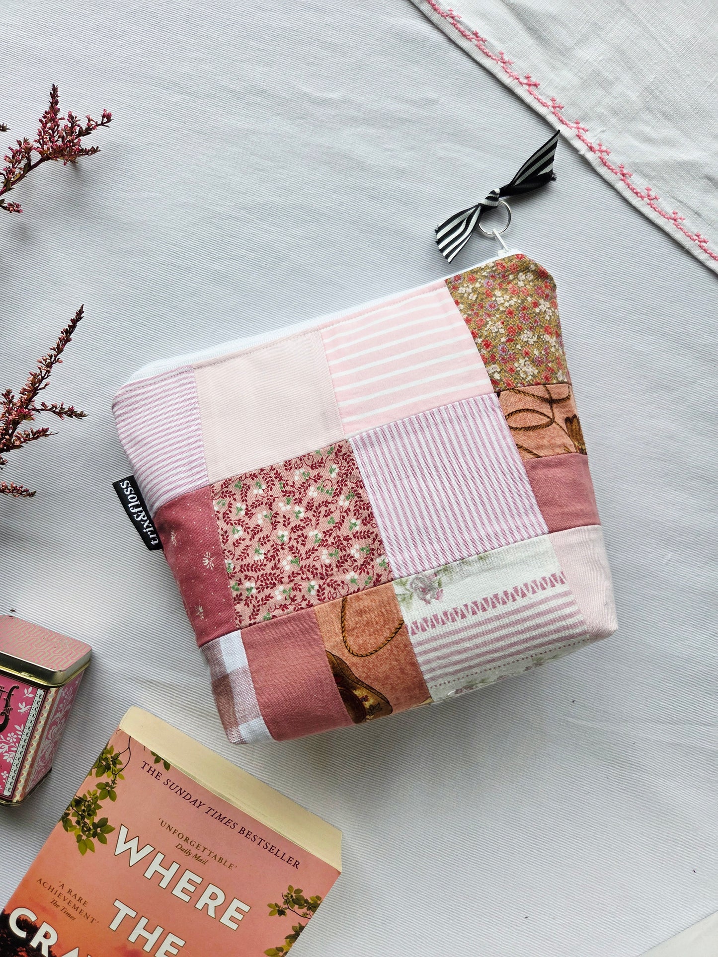 PINK PATCHWORK CLUB zipper pouch