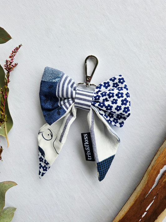 PATCHWORK BLUE bow bag charm