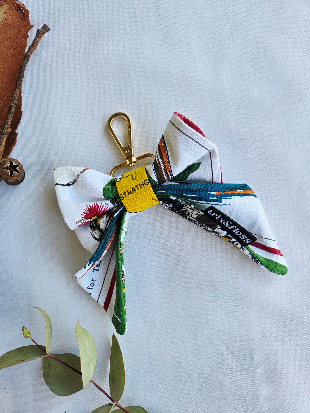 TEA TOWEL bow bag charm: Tassie Flora