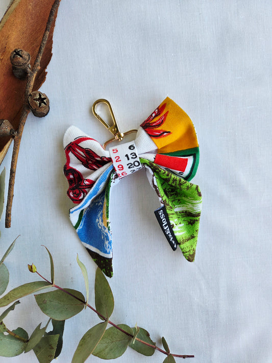 TEA TOWEL PATCHWORK bow bag charm: Calendar brights