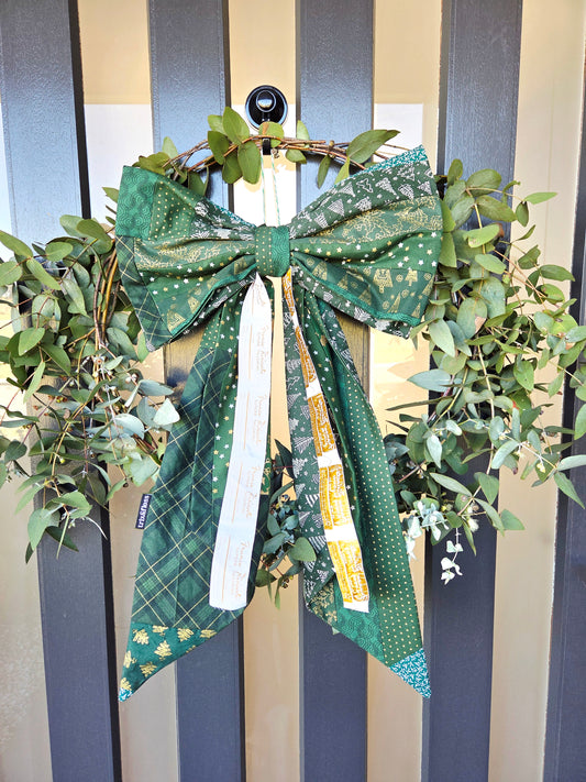 Giant Christmas Bow - Patchwork Green