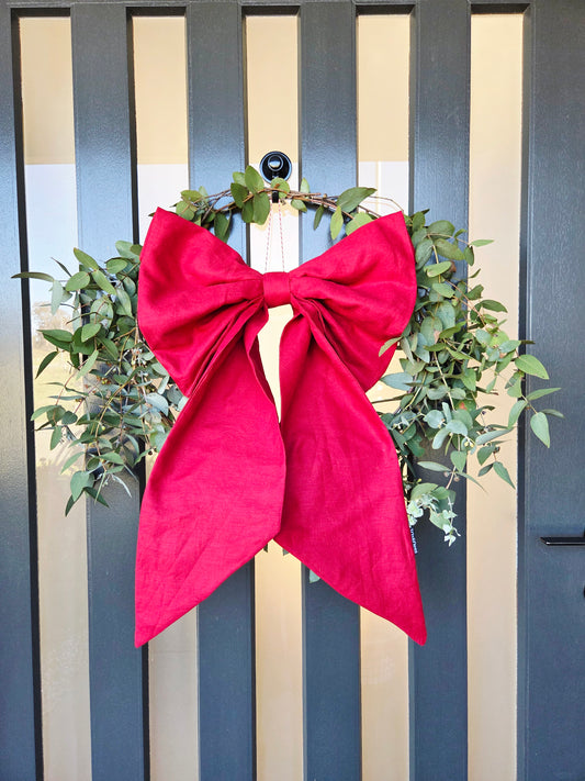 Giant Christmas Bow - Classic Red Linen