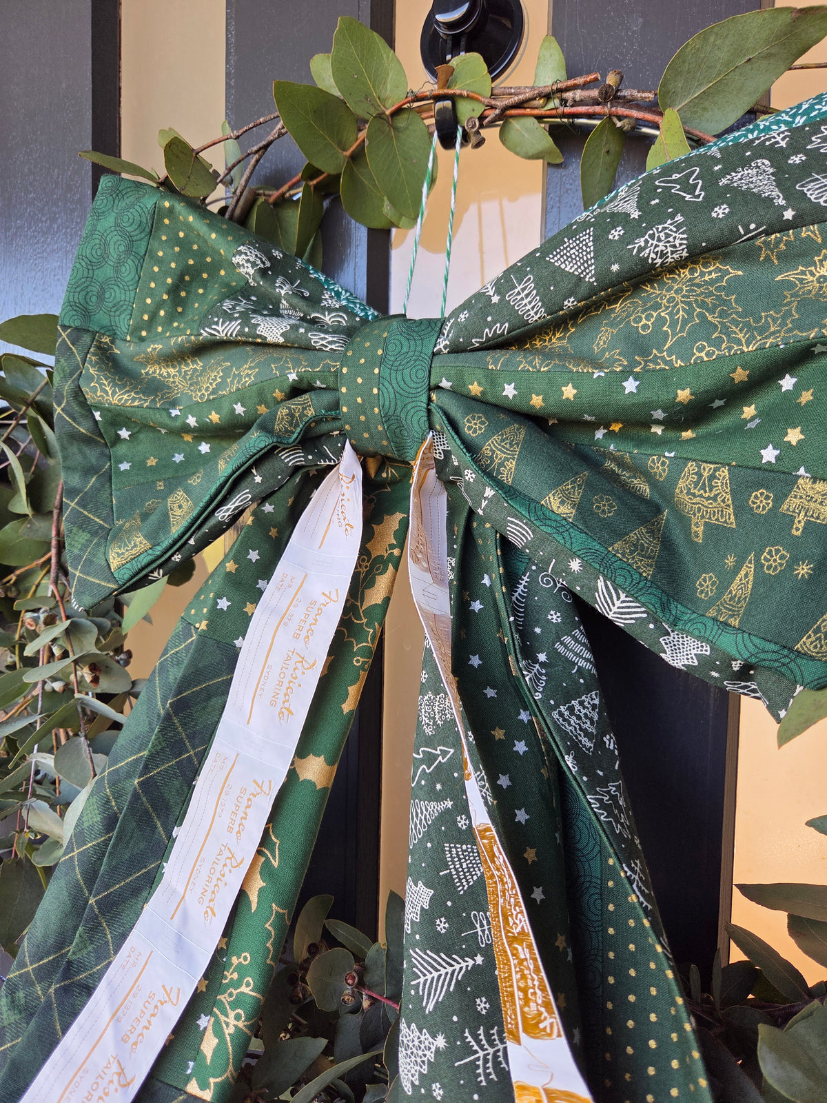 Giant Christmas Bow - Patchwork Green
