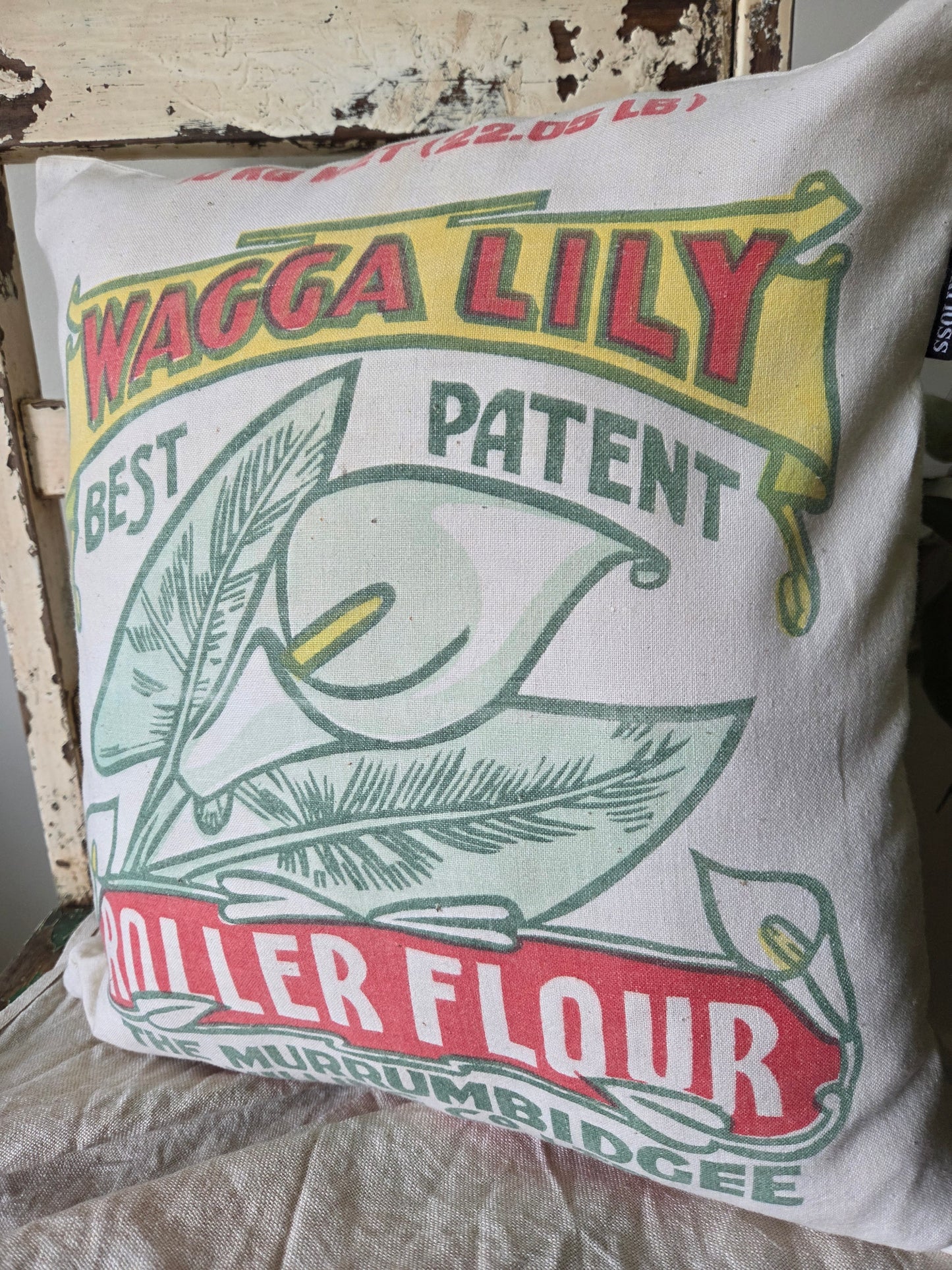 Wagga Lily flour bag cushion