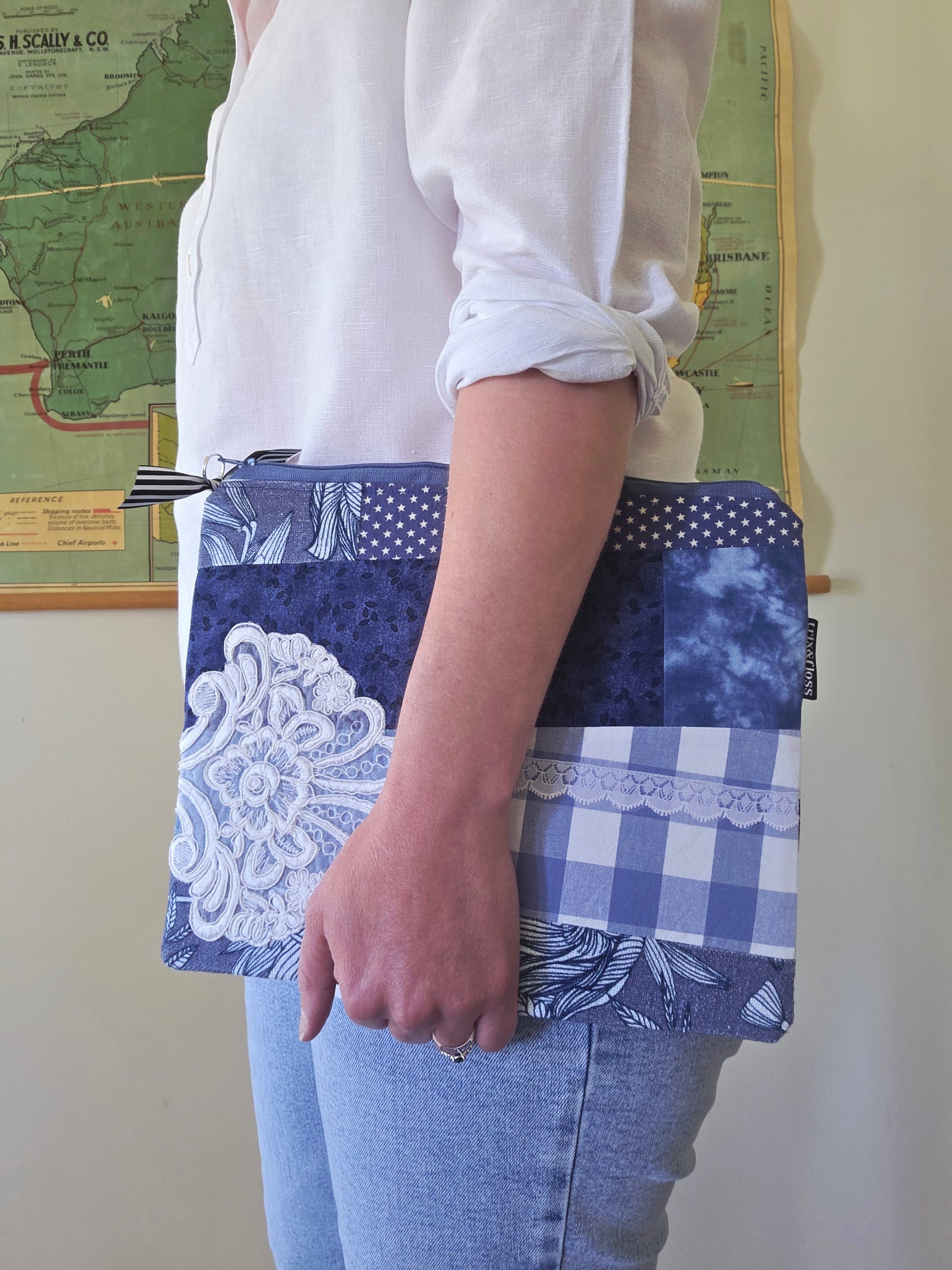 BLUES FOR DAYS large zipper clutch