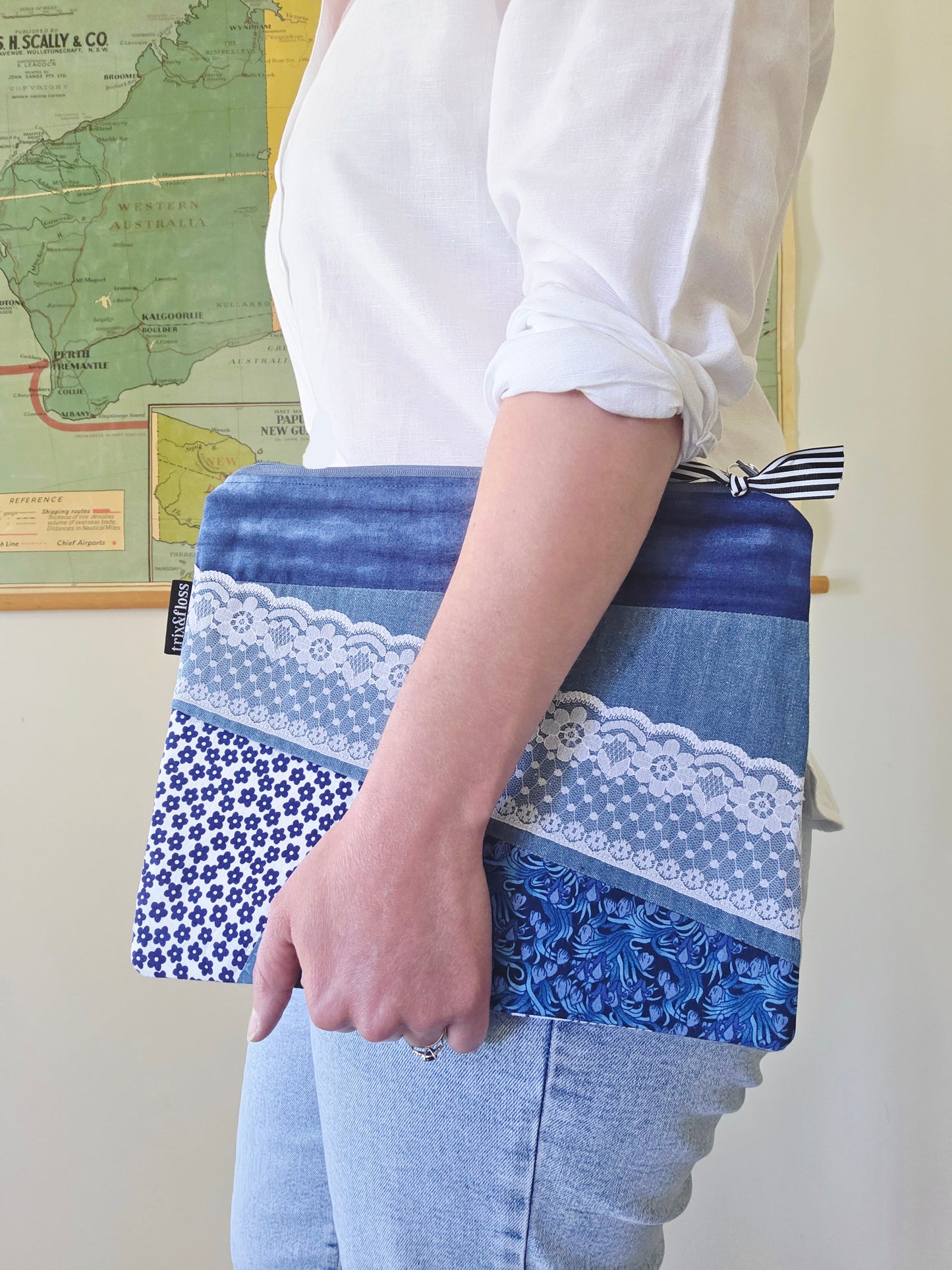 BLUES FOR DAYS large zipper clutch