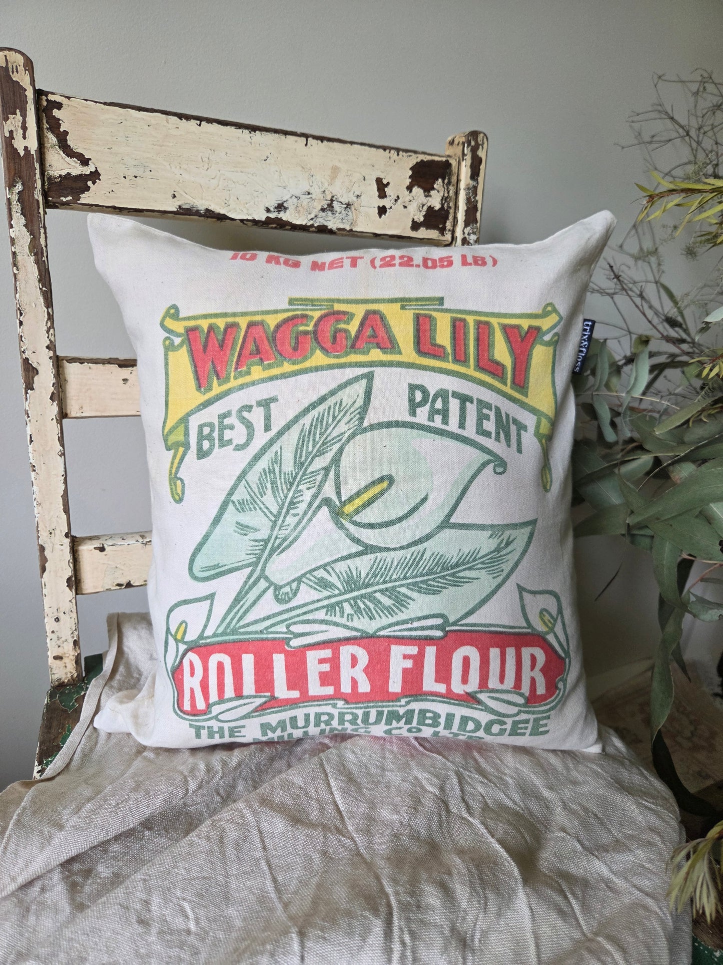 Wagga Lily flour bag cushion