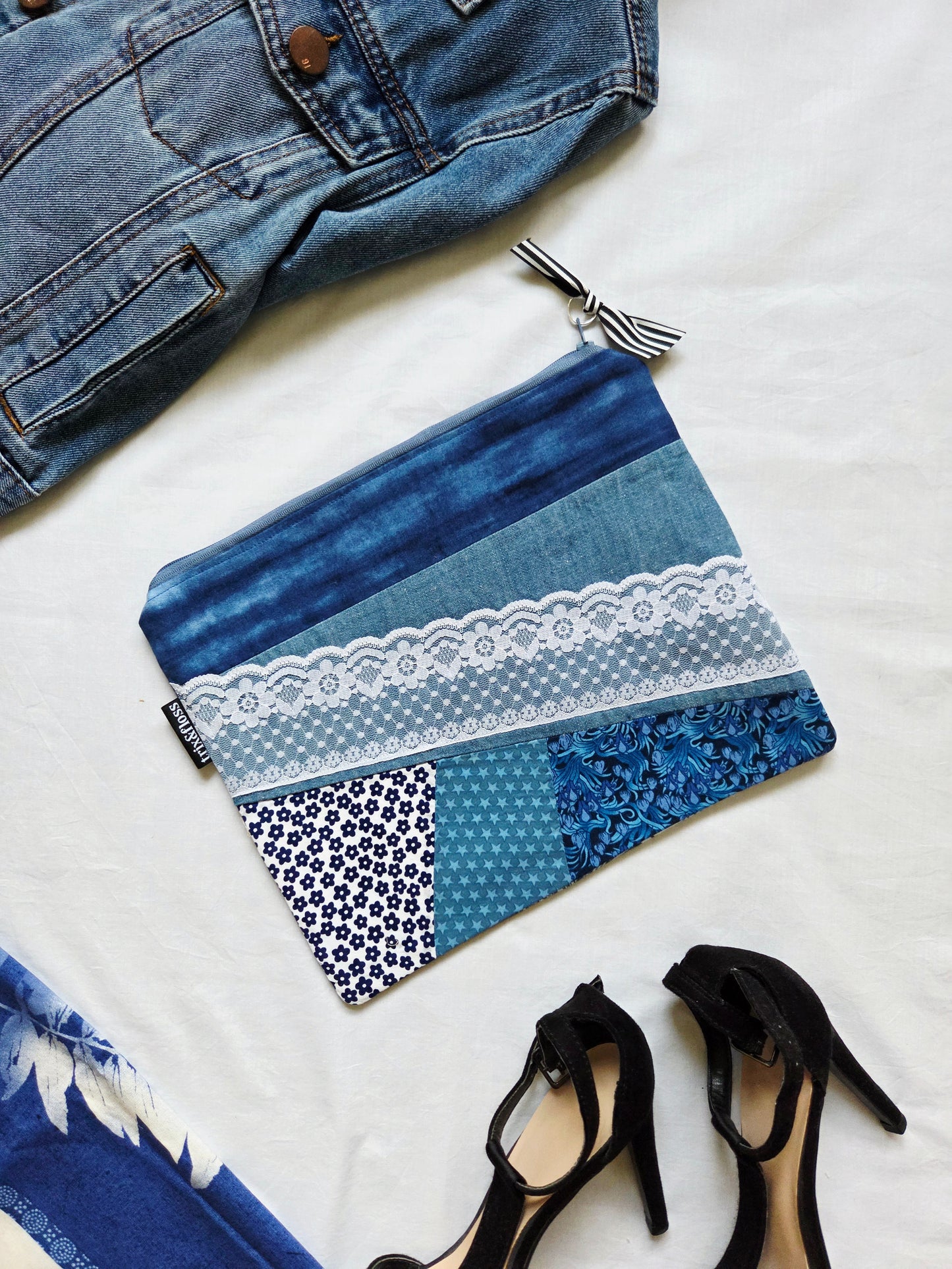 BLUES FOR DAYS large zipper clutch