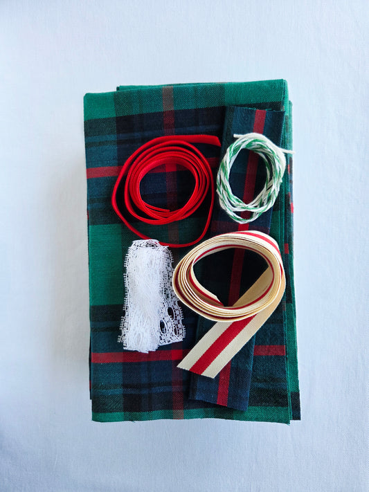 DIY Fabric Bow Kit: Vintage teal and red tartan